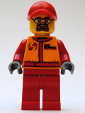 LEGO cty0387 Monster Truck Mechanic, Race Suit with Airborne Spoilers Logo, Red Cap with Hole, Safety Goggles
