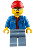 LEGO cty0461 Blue Jacket over Dark Red V-Neck Sweater, Sand Blue Legs, Red Cap with Hole, Silver Sunglasses