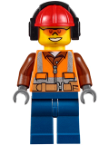 LEGO cty0527 Construction Worker - Orange Zipper, Safety Stripes, Belt, Brown Shirt, Dark Blue Legs, Red Construction Helmet, Headphones, Orange Sunglasses