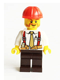 LEGO cty0529 Construction Foreman - Shirt with Tie and Suspenders, Dark Brown Legs, Red Construction Helmet