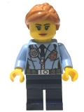 LEGO cty0620 Police - City Officer Female, Jacket with Dark Blue Tie, Radio and Gold Badge, Dark Blue Legs, Medium Dark Flesh Ponytail and Swept Sideways Fringe