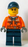 LEGO cty0641 Construction Worker - Chest Pocket Zippers, Belt over Dark Gray Hoodie, Dark Blue Legs, Dark Blue Cap with Hole