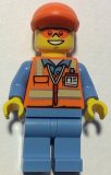 LEGO cty0677 Orange Safety Vest with Reflective Stripes, Medium Blue Legs, Orange Short Bill Cap, Orange Sunglasses