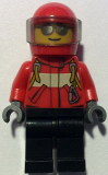 LEGO cty0678 City Pilot Male, Red Fire Suit with Carabiner, Black Legs, Red Helmet, Silver Sunglasses