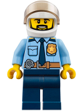 LEGO cty0776 Police - City Officer Shirt with Dark Blue Tie and Gold Badge, Dark Tan Belt with Radio, Dark Blue Legs, White Helmet, Black Beard
