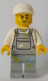 LEGO cty0897 Light Bluish Gray Overalls with Paint Splatters, Light Bluish Gray Legs, White Short Bill Cap, Stubble