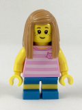 LEGO cty0907 Hiker, Girl Child, Pink Kitty Shirt, Medium Dark Flesh Long Straight Hair with Side Part