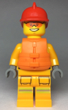 LEGO cty0974 Fire - Reflective Stripes, Bright Light Orange Suit, Life Jacket, Red Fire Helmet