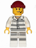 LEGO cty0988 Sky Police - Jail Prisoner 86753 Prison Stripes, Scowl with Open Mouth and Headset, Dark Red Knit Cap