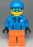 LEGO cty0991 Skier Female, Dark Azure Jacket and Helmet, Goggles with Peach Lips