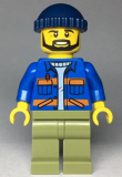 LEGO cty0996 Dock Worker, Male, Blue Jacket with Diagonal Lower Pockets and Orange Stripes, Olive Green Legs, Dark Blue Knit Cap