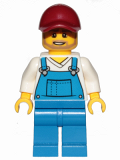LEGO cty1006 Overalls Blue over V-Neck Shirt, Blue Legs, Dark Red Cap, Dark Tan Angular Beard