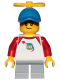 LEGO cty1015 Boy, Freckles, Classic Space Shirt with Red Sleeves, Light Bluish Gray Short Legs, Blue Cap with Tiny Yellow Propeller