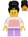 LEGO cty1019 Girl, White with Red Stripes Sweater, Medium Lavender Short Legs