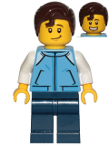 LEGO cty1021 Teenage Boy, Medium Blue Jacket, Dark Blue Legs, Dark Brown Hair Swept Right with Front Curl