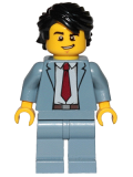 LEGO cty1032 Reporter - Sand Blue Suit, Dark Red Tie, Black Hair Swept Back Tousled