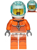 LEGO cty1034 Astronaut - Male, Orange Spacesuit with Dark Bluish Gray Lines, Trans Light Blue Large Visor, Large Smile with Eyes Closed and Smirk