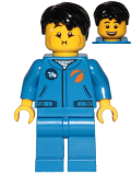 LEGO cty1040 Astronaut - Male, Blue Jumpsuit, Black Hair Short Tousled with Side Part, Queasy and Open Mouth Smile
