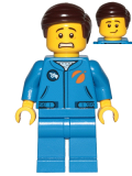LEGO cty1041 Astronaut - Male, Blue Jumpsuit, Dark Brown Hair Short Combed Sideways Part Left, Scared and Lopside Smile