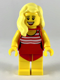 LEGO cty1053 Swimmer - Female, Red Swimsuit with White Stripes, Bright Light Yellow Hair