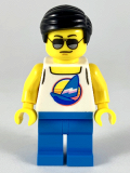 LEGO cty1054 Beach Tourist - Male, White Tank Top with Dark Azure Sailboat, Dark Azure Legs, Black Hair