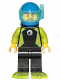 LEGO cty1062 Diver - Male, Black Wetsuit with White Logo and Lime Trim and Flippers, Blue Helmet and Airtanks