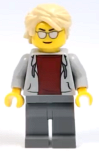 LEGO cty1073 Sports Car Driver, Light Bluish Gray Hoodie with Dark Red Shirt, Tan Hair Swept Back Tousled