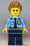 LEGO cty1126 Police - City Officer Shirt with Dark Blue Tie and Gold Badge, Dark Tan Belt with Radio, Dark Blue Legs, Medium Nougat Spiked Hair