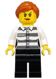 LEGO cty1129 Police - Jail Prisoner 50382 Prison Stripes, Female, Black Legs, Scowl with Peach Lips, Orange Ponytail