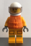 LEGO cty1157 Fire - Reflective Stripes, Bright Light Orange Suit, Life Jacket, White Helmet