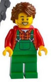 LEGO cty1227 Farmer - Overalls Green, Red Plaid Shirt, Reddish Brown Hair Swept Back Tousled