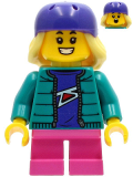 LEGO cty1230 Skater - Girl, Dark Turquoise Jacket, Dark Pink Short Legs, Dark Purple Helmet, Bright Light Yellow Hair