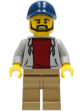 LEGO cty1232 Dad - Light Bluish Gray Hoodie with Dark Red Shirt, Dark Tan Legs, Dark Blue Cap