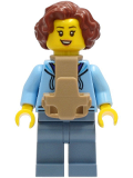 LEGO cty1245 Woman - Bright Light Blue Hoodie over Dark Purple Star Shirt, Sand Blue Legs, Reddish Brown Hair, Baby Carrier