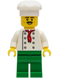 LEGO cty1247 Chef - White Torso with 8 Buttons, No Wrinkles Front or Back, Green Legs, White Cook