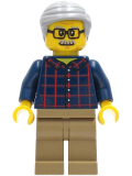 LEGO cty1270 Man - Dark Blue Plaid Button Shirt, Dark Tan Legs, Light Bluish Gray Hair
