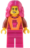 LEGO cty1540 Gaming Tournament Participant - Female, Orange T-Shirt with Fist, Magenta Legs, Magenta Hair