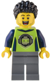 LEGO cty1543 Gaming Tournament Announcer - Male, Lime T-Shirt with Gaming Logo, Dark Bluish Gray Legs, Black Hair