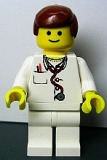 LEGO doc025 Doctor - Lab Coat Stethoscope and Thermometer, White Legs, Reddish Brown Male Hair