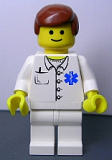 LEGO doc027 Doctor - EMT Star of Life Button Shirt, White Legs, Reddish Brown Male Hair