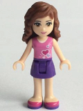 LEGO frnd115 Friends Olivia, Dark Purple Skirt, Dark Pink Top with Hearts and White Undershirt
