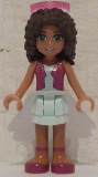 LEGO frnd145 Friends Andrea, Light Aqua Layered Skirt, Magenta Vest Top, White Sequined Cloth Skirt, Sunglasses