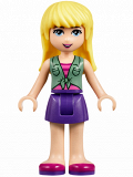 LEGO frnd148 Friends Stephanie, Dark Purple Skirt, Sand Green Knotted Blouse Top over Magenta and Pink Striped Shirt