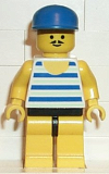 LEGO par027 Horizontal Blue/White Stripes, Yellow Legs, Blue Cap