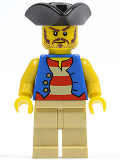LEGO pi082 Pirate Blue Vest, Tan Legs, Black Pirate Triangle Hat, Long Brown Moustache