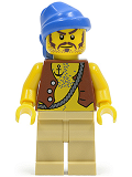 LEGO pi093 Pirate Vest and Anchor Tattoo, Tan Legs, Blue Bandana, Brown Moustache