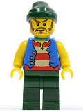 LEGO pi099 Pirate Blue Vest, Dark Green Legs, Dark Green Bandana, Long Brown Moustache