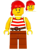 LEGO pi187 Pirate - Red Head Wrap, White Shirt with Red Stripes, Dark Orange Legs