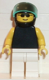 LEGO pln080 Plain Black Torso with Yellow Arms, White Legs, Sunglasses, Black Helmet, Trans-Light Blue Visor