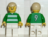 LEGO soc028 Soccer Player Green & White Team  #9 on Back